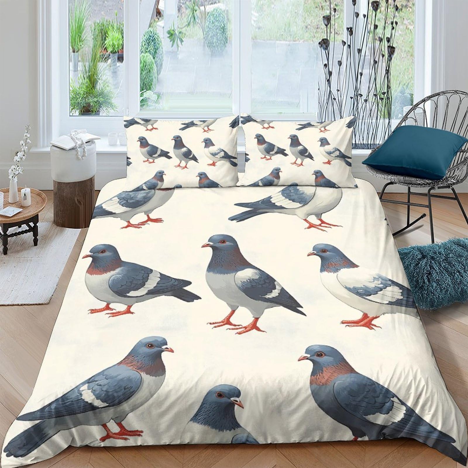 Ctjqhvkz Style-1 3D Printed Pigeon Illustration Fitted Sheet Microfiber Soft Breathable Bird Pattern Mattress Cover For Bedroom Dorm Mattress Protection Decor Single（135X200cm）