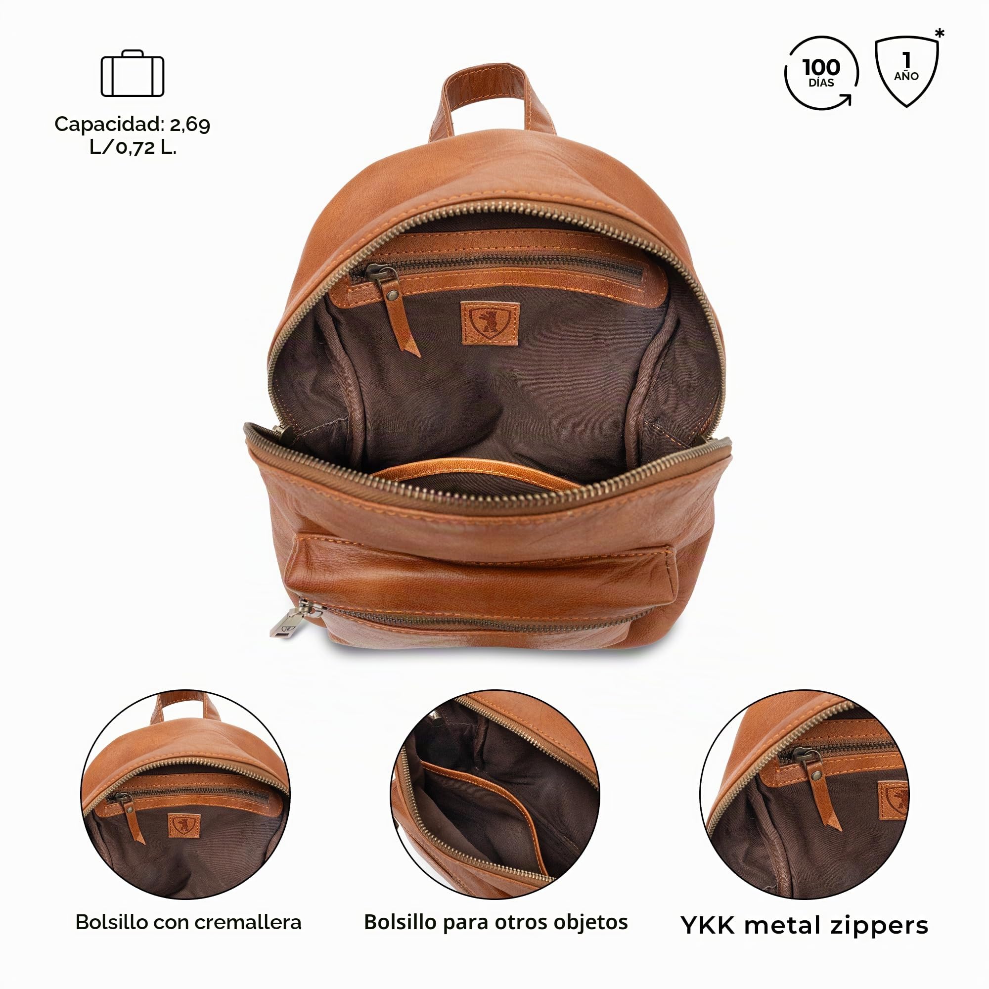 Berliner Bags Mochila Kelly Mini de Piel Auténtica para Mujer, con Compartimento Interior y Exterior y Estuche Redondo Desmontable, Diseño Elegante - Marrón