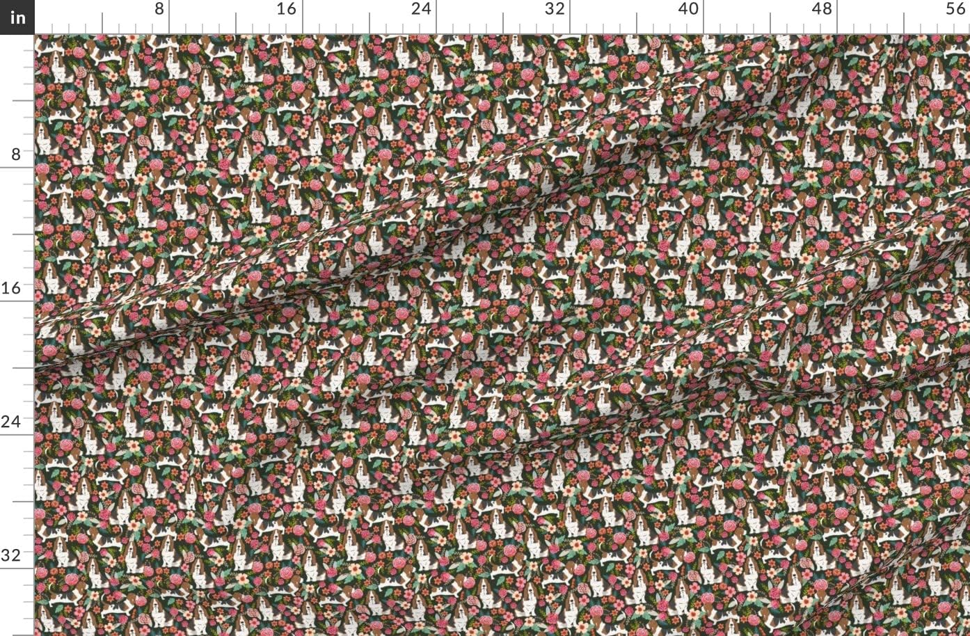 Spoonflower Fabric - Basset Hound Florals Painted Flowers Vintage Style Floral Dog Pet Printed on Organic Cotton Sateen Fabric by The Yard - Sewing Quilting Apparel Home Decor
