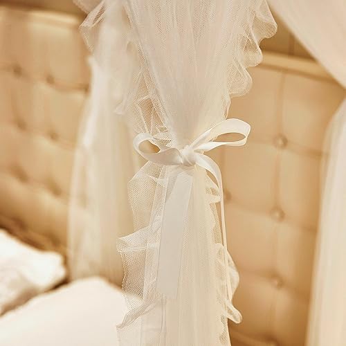 Miniatura 7 de AIOOO Cortinas de princesa de 4 esquinas para niñas, 8 paneles, cortinas de malla transparente de doble capa, decoración de habitación de niñas