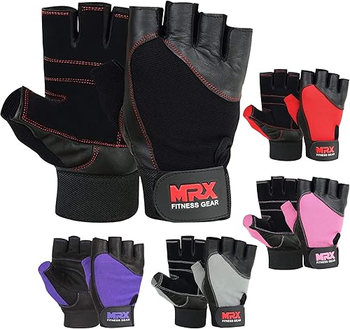 MRX - Guantes de levantamiento de pesas, entrenamiento de gimnasio, fisicoculturismo, fitness, levantamiento de pesas, guantes de cuero genuino para
