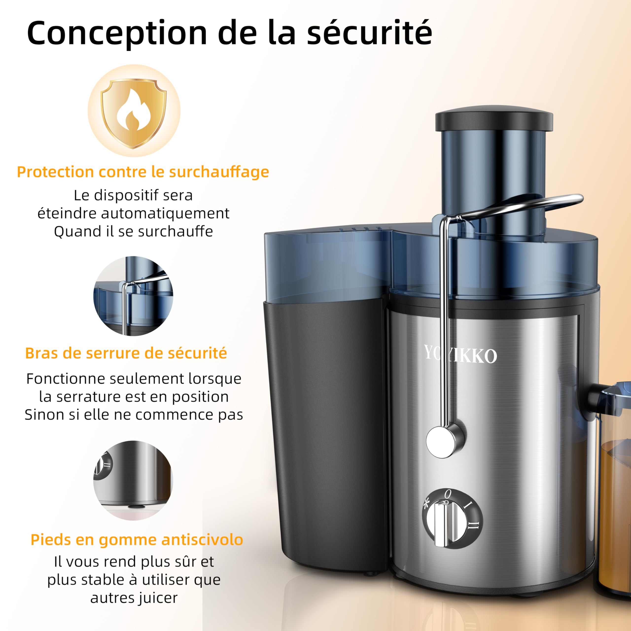 Centrifugeuse Extracteur de Jus, 3 vitesses, extracteur Frutta e Verdura 800W avec bouche de 75 mm de large, facile à nettoyer, acier inoxydable sans BPA (argent-x118)