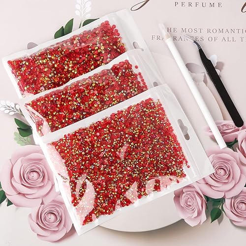 Miniatura 4 de 25000 diamantes de imitación rojos de resina AB con parte trasera plana, diamantes de imitación de resina de gelatina de 0.118 in, 0.157 in y 0.197