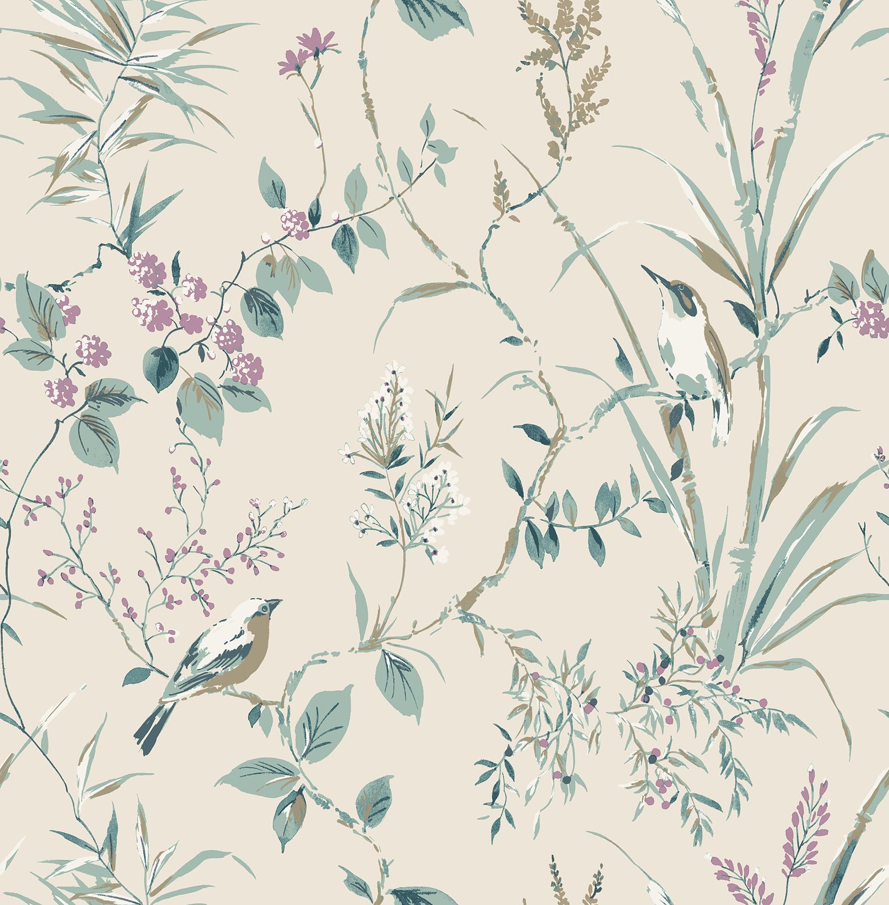 Mariko Teal/Plum Wallpaper