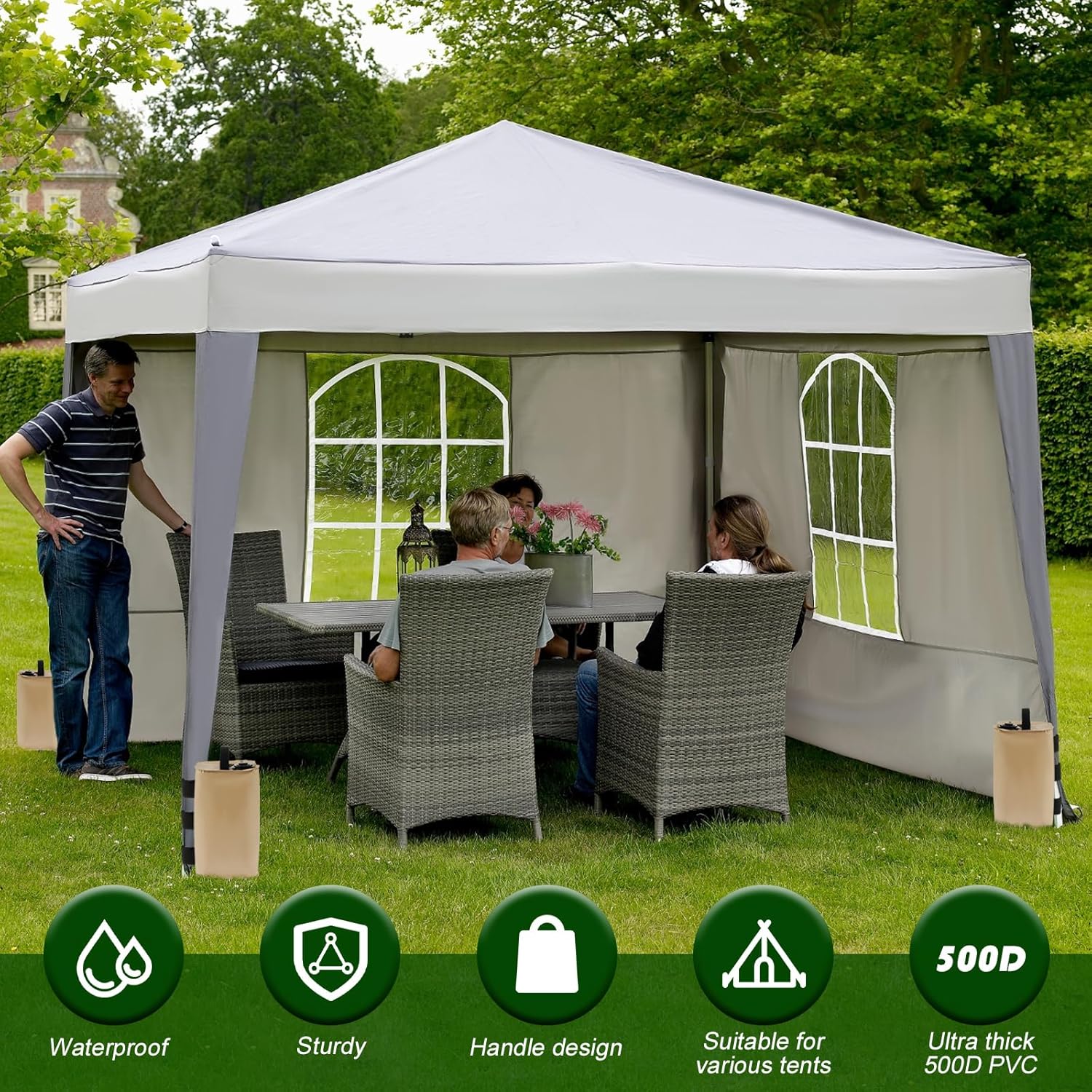 4Pcs Canopy Water Weight Bag, 88lbs Tent Water Weights, Outdoor Pop Up Canopy Weights, Portable Awning Leg Weight with Fastening Straps for Canopies Tent Gazebo, Quick Installation(Khaki,10kg)