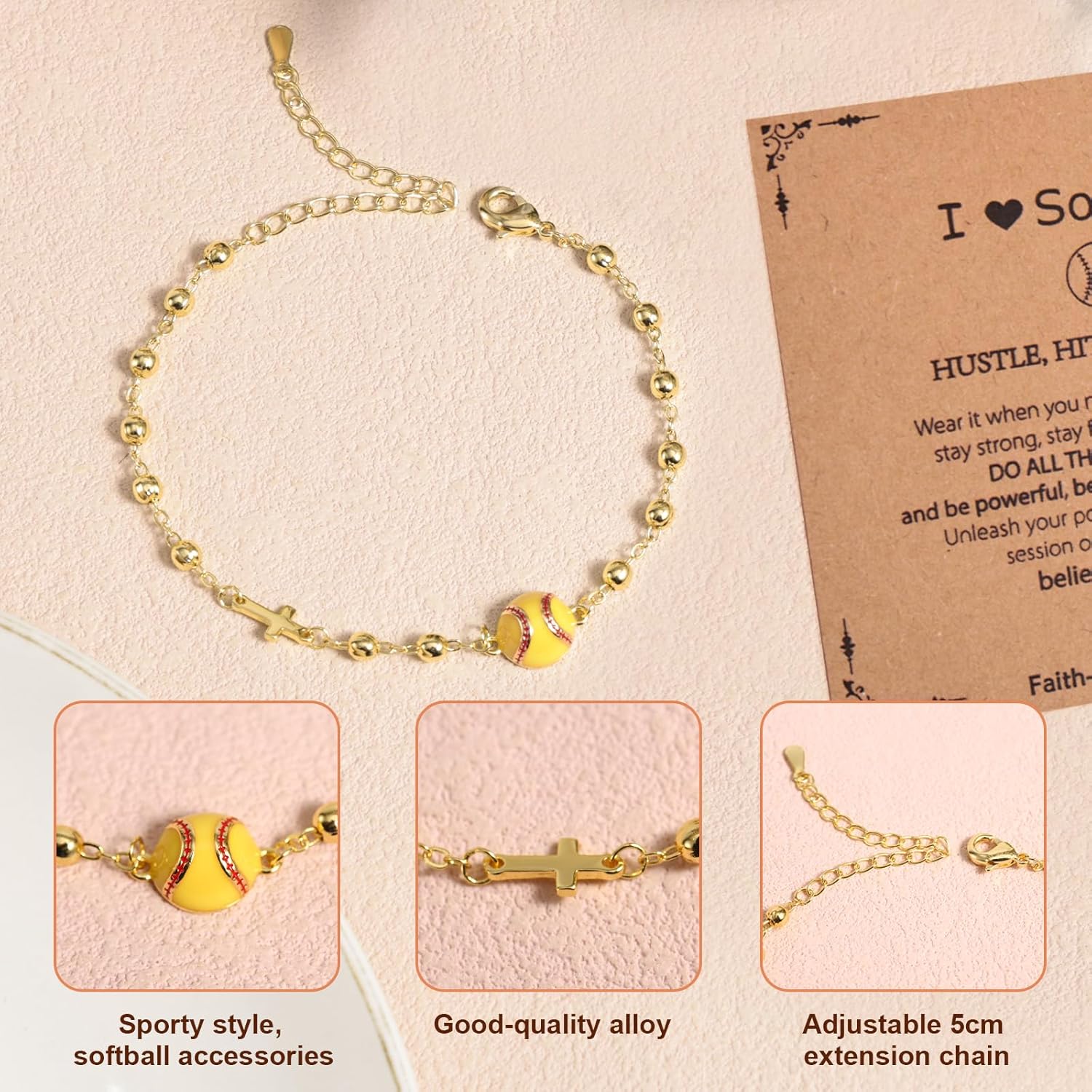 Cross Softball Bracelet, Gold Softball Bracelet with Cross Charm Sport Party Favors for Women Jewelry Gifts - Image 4