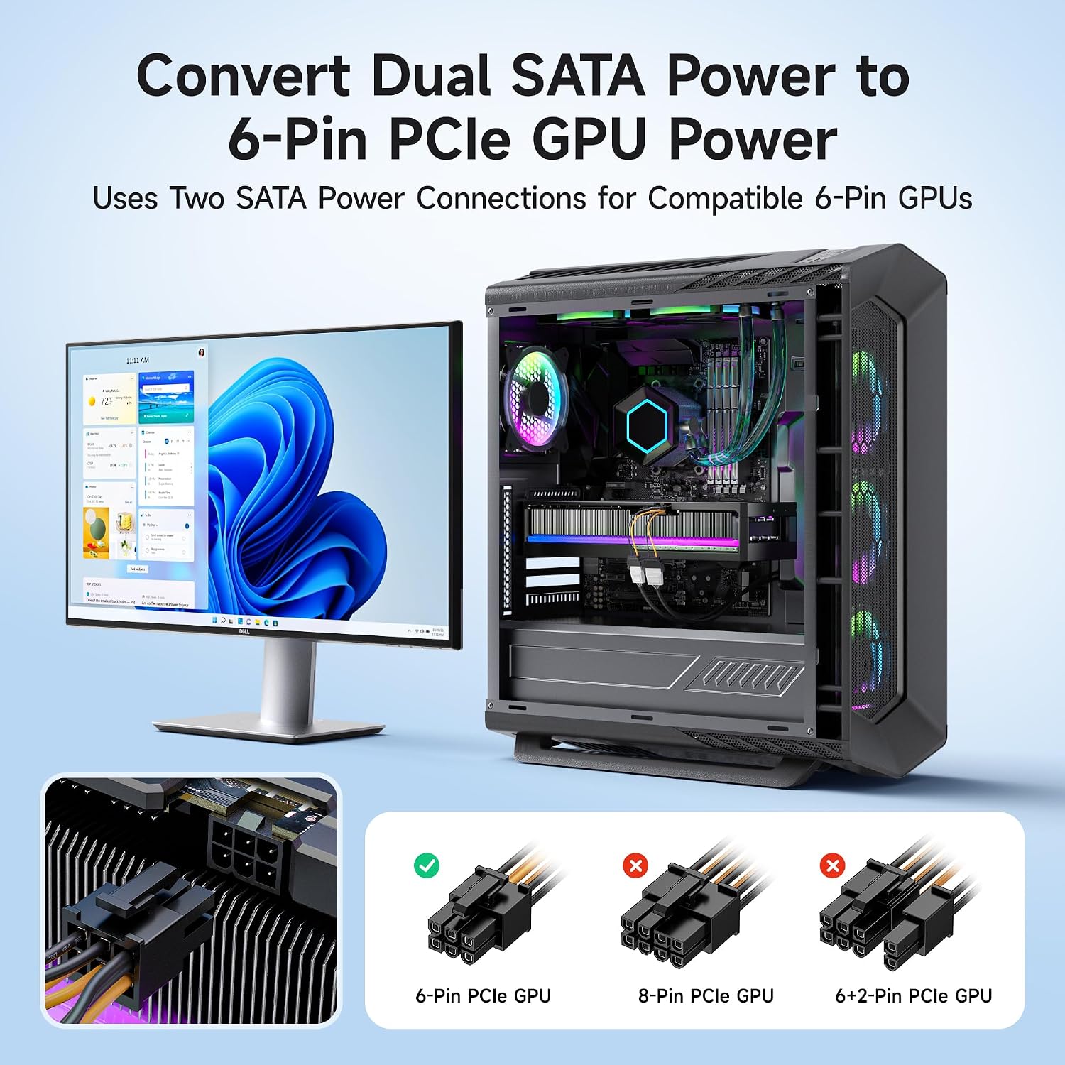 Cable Matters 2-Pack 6-Pin PCIe to Dual SATA Power Cable, 4 inches image 2
