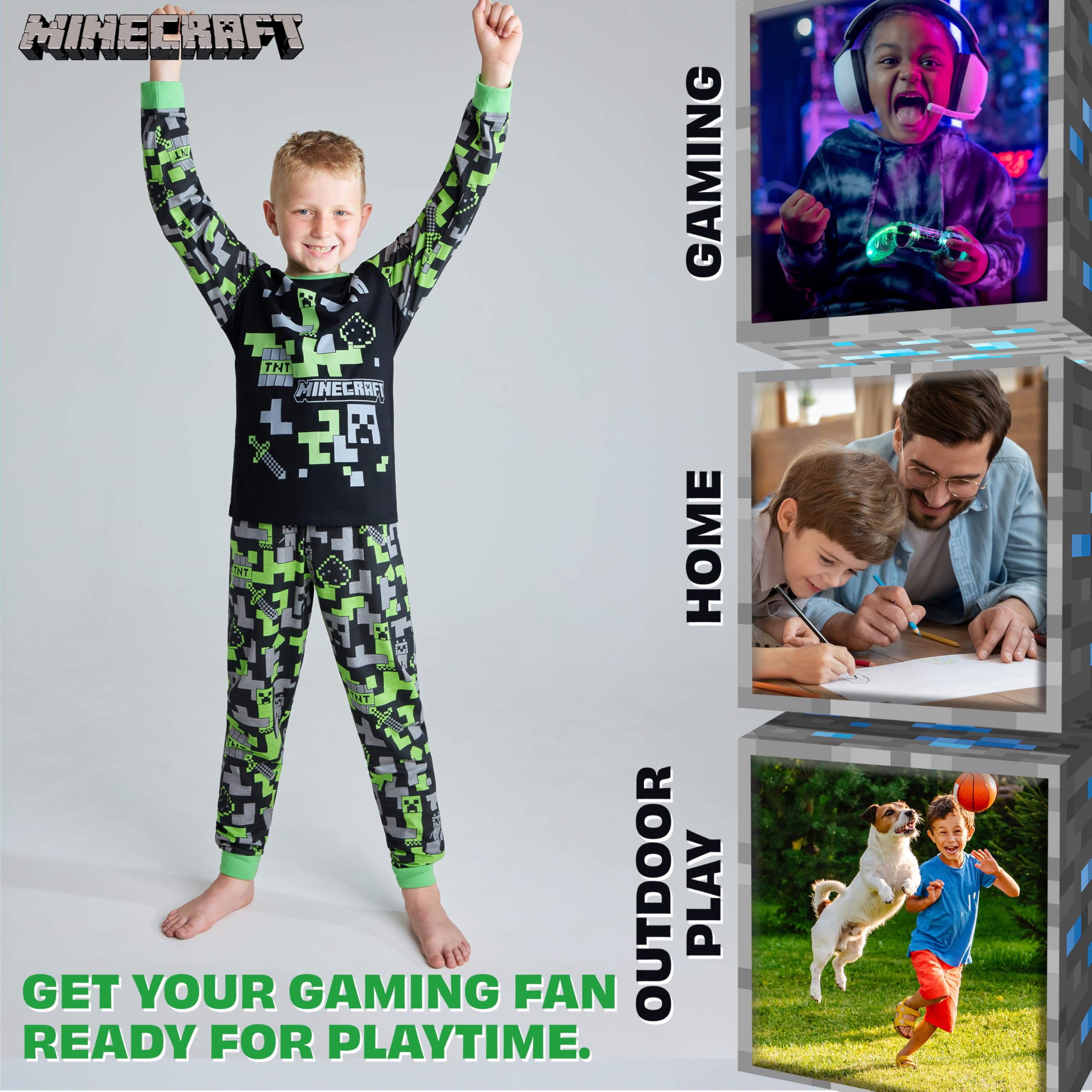 MINECRAFT Lungo Pigiama Ragazzo, Cotone Abbigliamento da Casa - Regalo Bambino