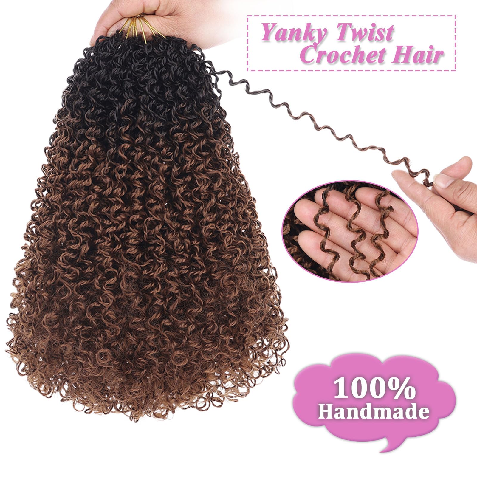 Samtress 8 Packs Pre-looped Yanky Crochet Hair 10 Inch Pre-twisted Mini Curly Twist Crochet Braids Ombre Brown Passion Twist Braiding Hair Bouncy Spring Hair Extensions (#RS30) - Image 4