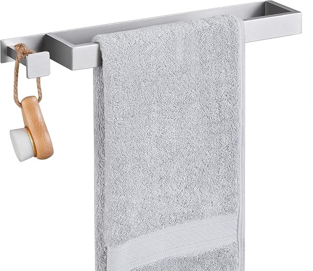 KES Towel Rail Wall Mounted Bathroom Towel Holder Self Adhesive Towel Hanger Stick on Towel Bar with Hook SUS304 Stainless Steel Brushed Finish 40CM, BTH218S40DM-2