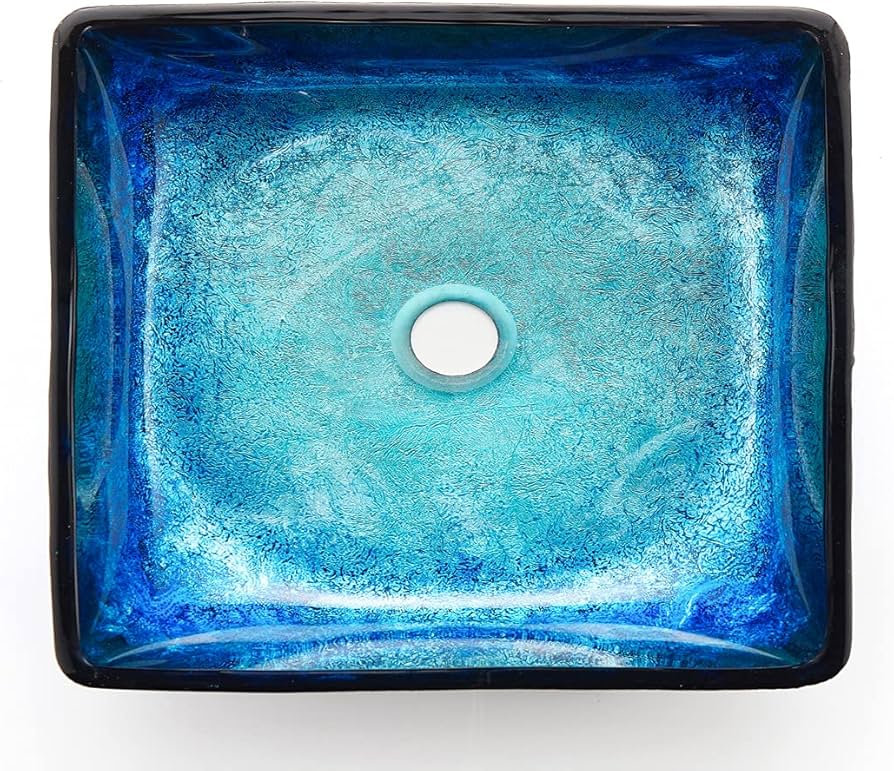 Fanwin Star Blue Lotous Square Tempered Deco Glass Vessel