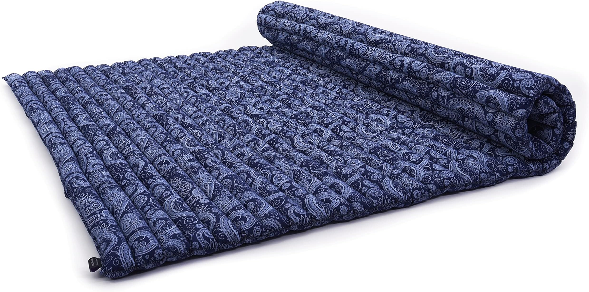 Leewadee - Foldable Floor Mattress - Japanese Roll Up Futon -Trifold Tatami Mat- Guest Floor Bed - Camping Mattress - Thai Massage Mat, Kapok Filled, 190 x 145 cm, Blue White
