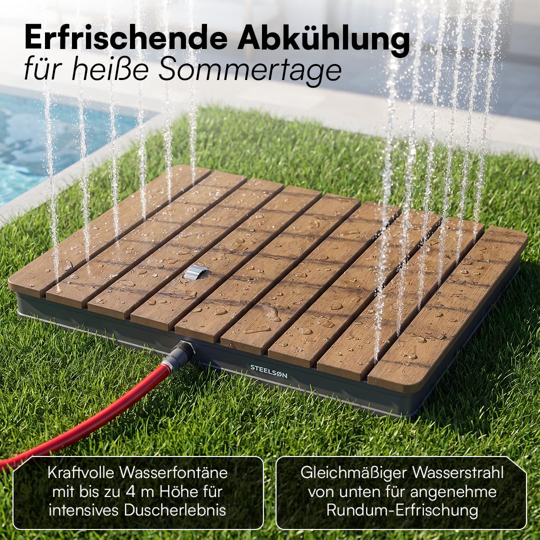 STEELSØN Samaya Bodendusche rechteckig – Außendusche Braun/Grau – Fontänenhöhe bis zu 4m mit Fußrad einstellbar – Gartendusche rutschfest – Campingdusche wetterfest – Pooldusche/Duschplatte