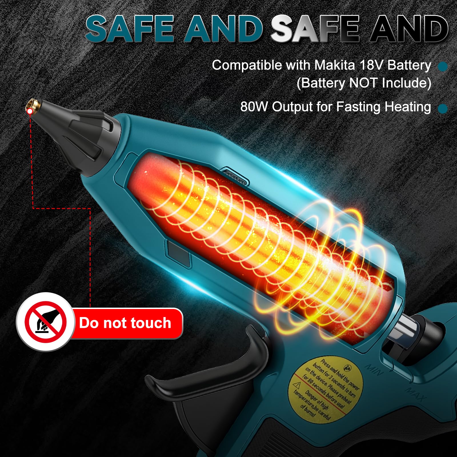 Pistola de Pegamento Caliente Inalámbrica para Makita 18V (sin Batería) | 100W, Máx. 200℃, Precalentamiento Rápido, Pantalla de Temperatura y Batería, para Manualidades y Reparaciones