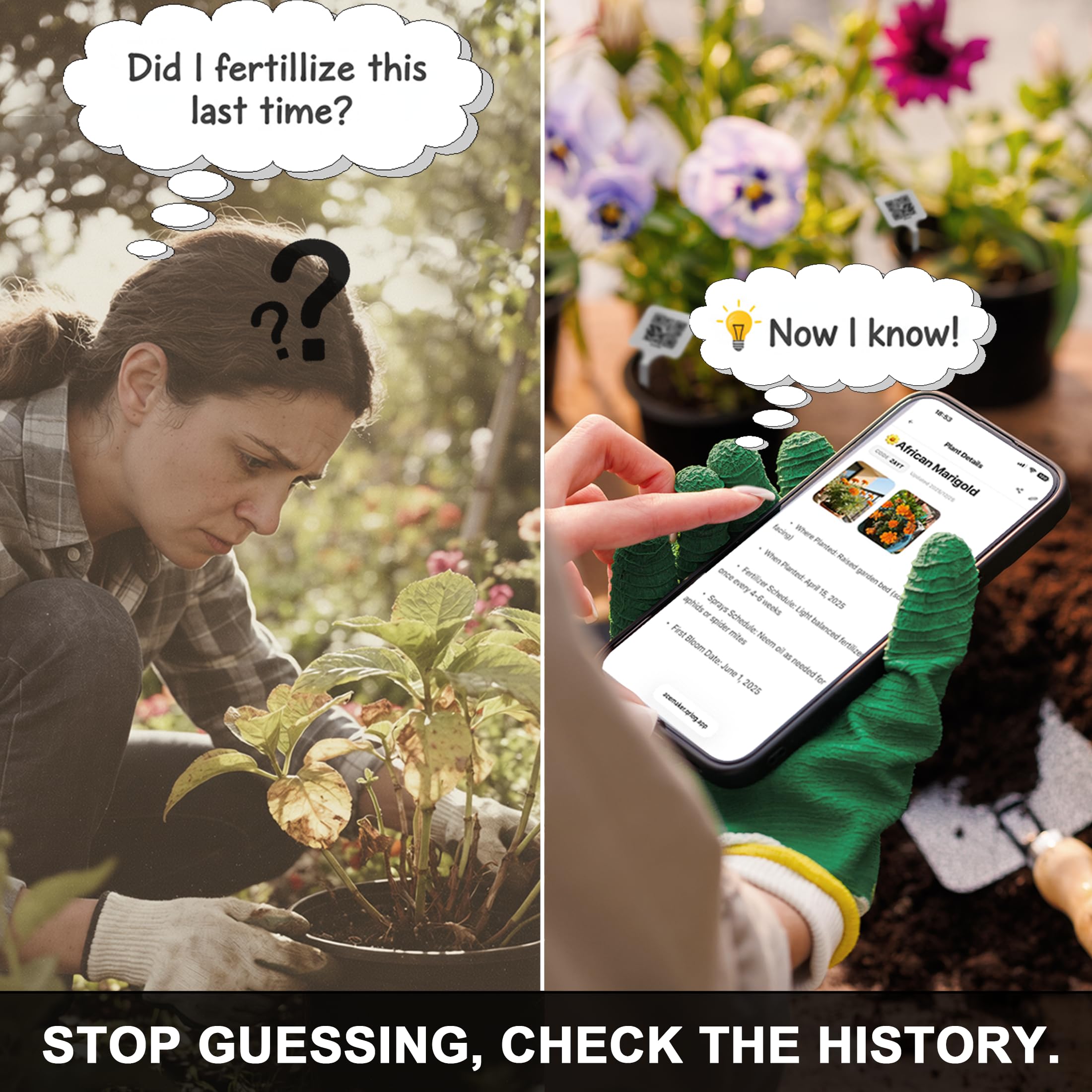 QR Pflanzenetiketten, Scan-to-Record Pflanzenpflege-Tracker, 20 Stück | 304 Edelstahl Wasserdicht Gartenmarker mit Digitaler Pflanzenpflege Log, Ohne App oder Abonnement für Baum, Blumen & Kräuter