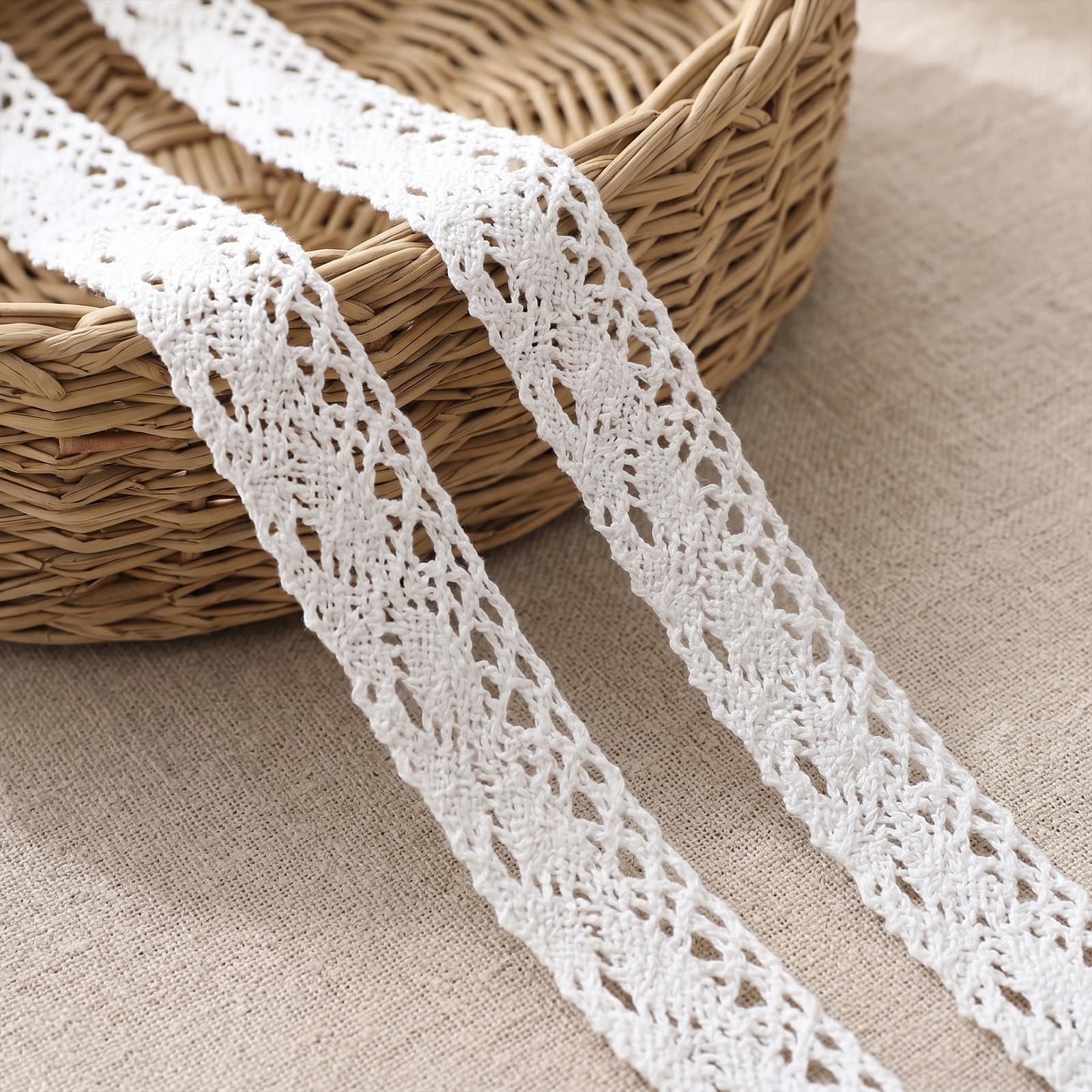Vintage Lace Ribbon Cotton, 10 Metres Crochet Sewing Eyelet Sewing Lace Trim for Crafts Scrapbooking Gift Package Wrapping Bridal Wedding Decoration DIY Scrapbooking Supplies (Beige)