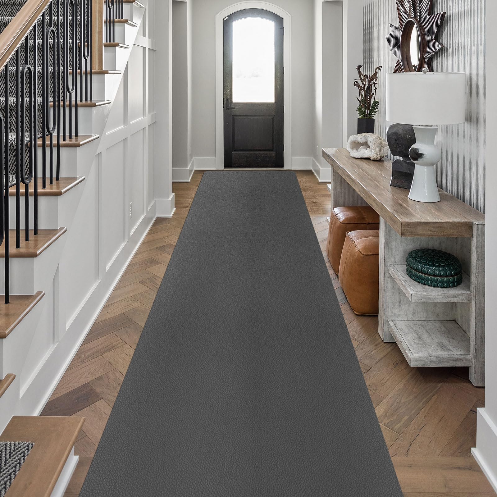 FURKIT Non-Skid Hallway Runner Rug for Kitchen, 3'x10' Leather-Look Waterproof Vinyl Entryway Floor Mat, Washable Comfort Standing Mat for Bedroom,