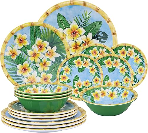 UP ware - Juego de vajilla de melamina de 16 piezas, incluye platos llanos, platos de ensalada, platos de postre, cuencos, servicio para 4 personas