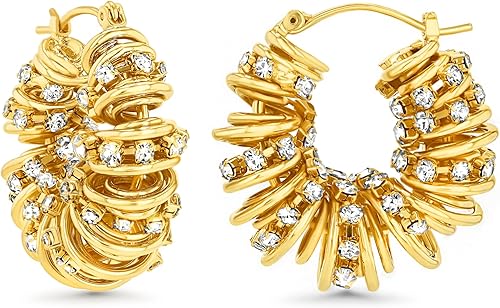 aretes tipo dormilona chapados en oro de 18 quilates con circonita cúbica para mujer, grandes hechos a mano, textura en espiral, trenzada, formal,