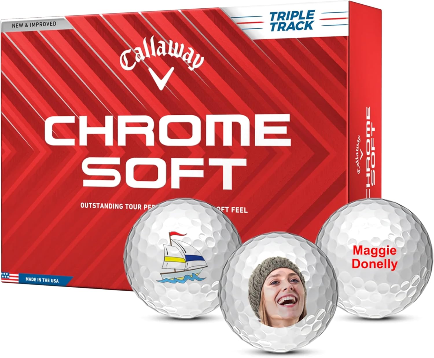 Callaway Chrome Soft Triple Track Custom Golf Balls - Personalize with a Photo, Image, or Logo (Set of 12)