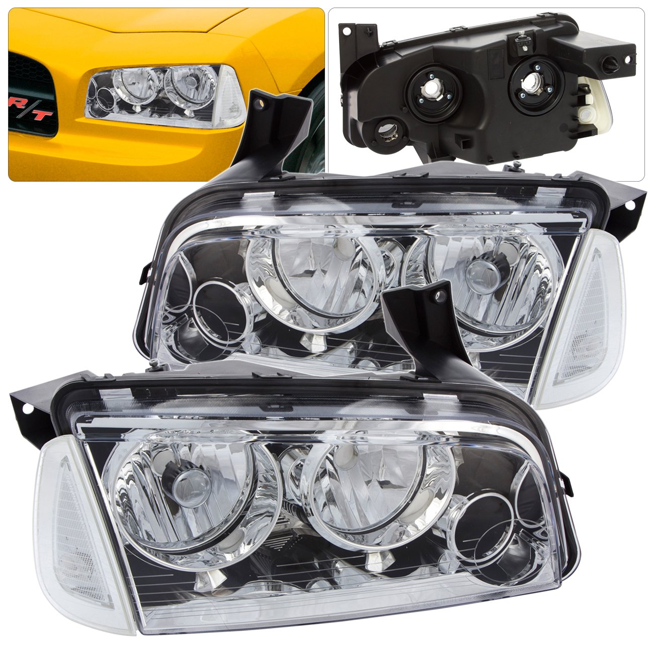 AJP Distributors Upgrade Replacement Assembly Front Driving Chrome Housing Clear Lens Projector Headlights Headlamps Head Light Lamps For Dodge Charger 2006 2007 2008 2009 2010 06 07 08 09 10