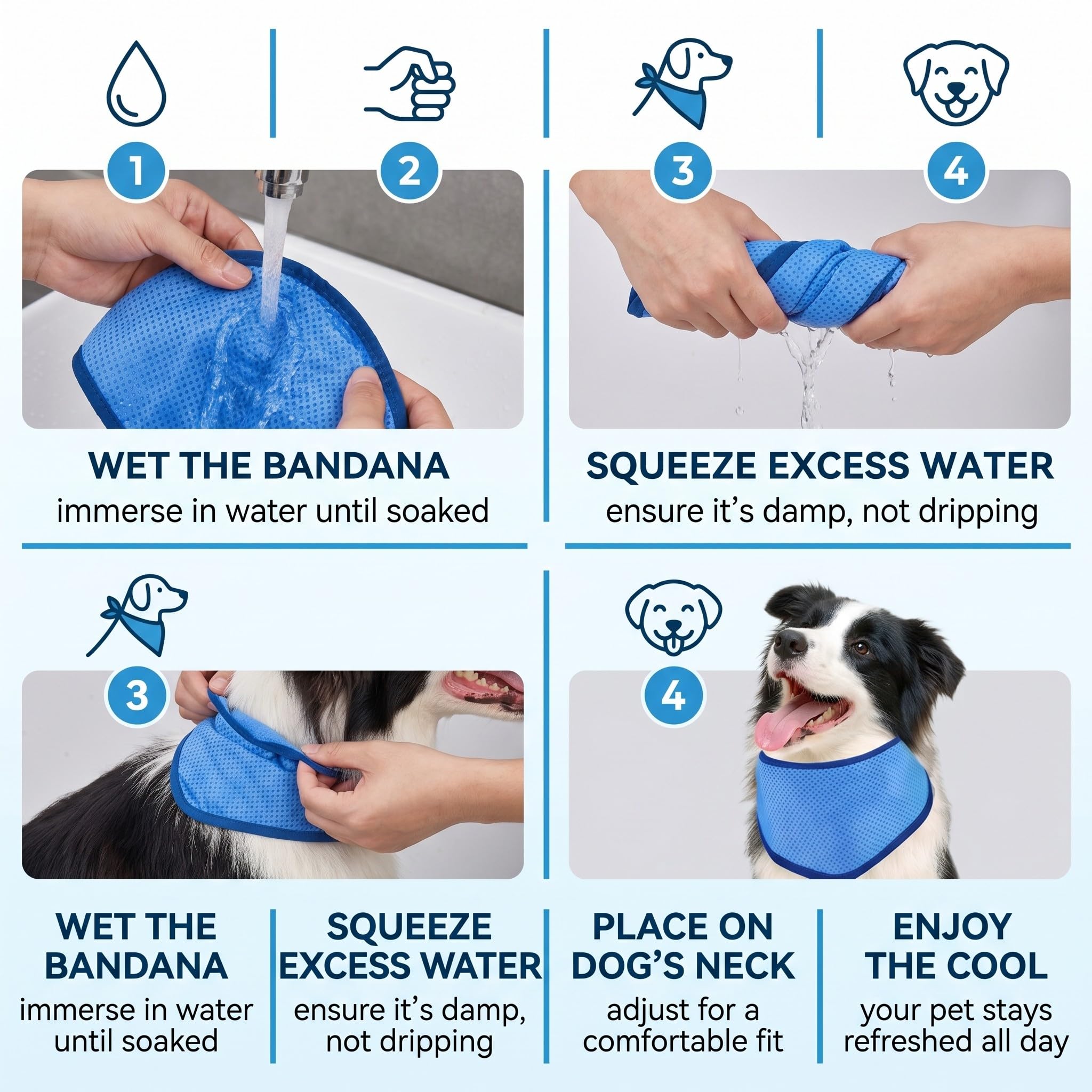 Collare rinfrescante per cane blu M, bandana fresca estiva 30-40 cm, accessorio riutilizzabile per passeggiate
