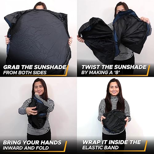 Miniatura 8 de EcoNour Parasol prémium para parabrisas de automóvil (azul) con bolsa de almacenamiento, poliéster 300T premium, protección ultravioleta superior,