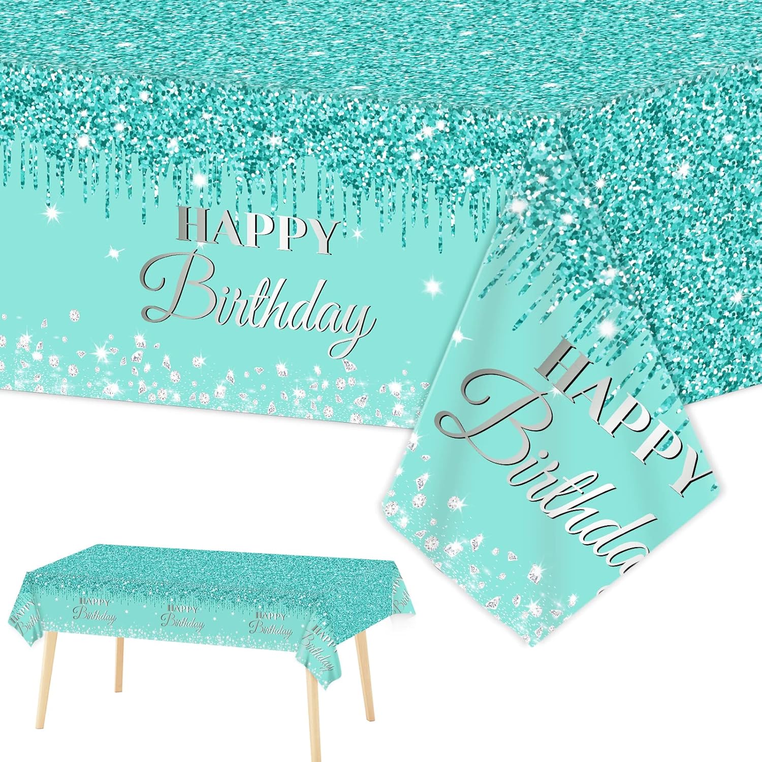 Buy 3 Pieces Teal and Silver Birthday Tablecloths for Happy Birthday