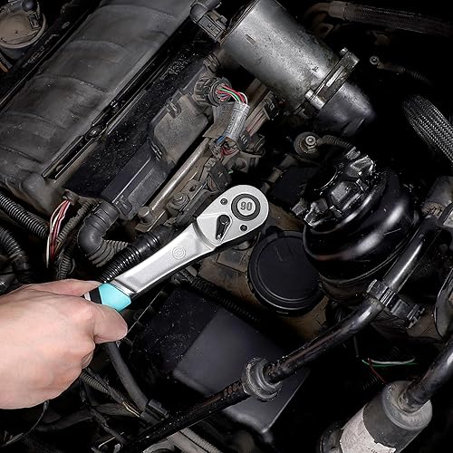 Miniatura 9 de DURATECH Trinquete de accionamiento de 12 pulgada, llave de trinquete ergonómica de agarre suave de liberación rápida de 90 dientes, llave de vaso