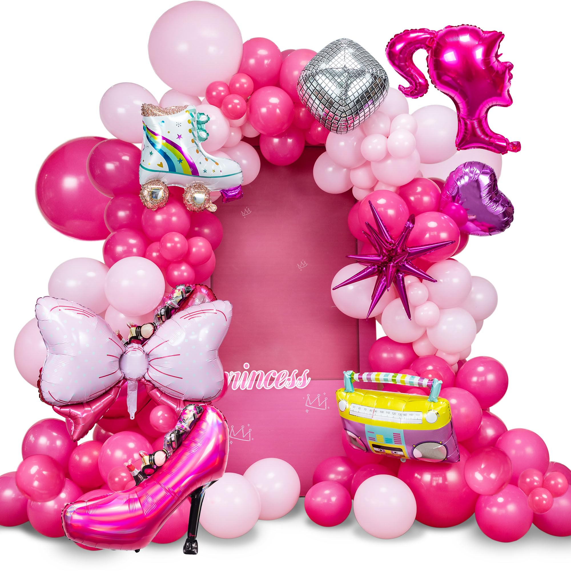 148pcs Pink Balloon Garland Arch Kit for Girls Birthday Party Supplies Set Princess Themed Valentines Wedding Backdrop Decor