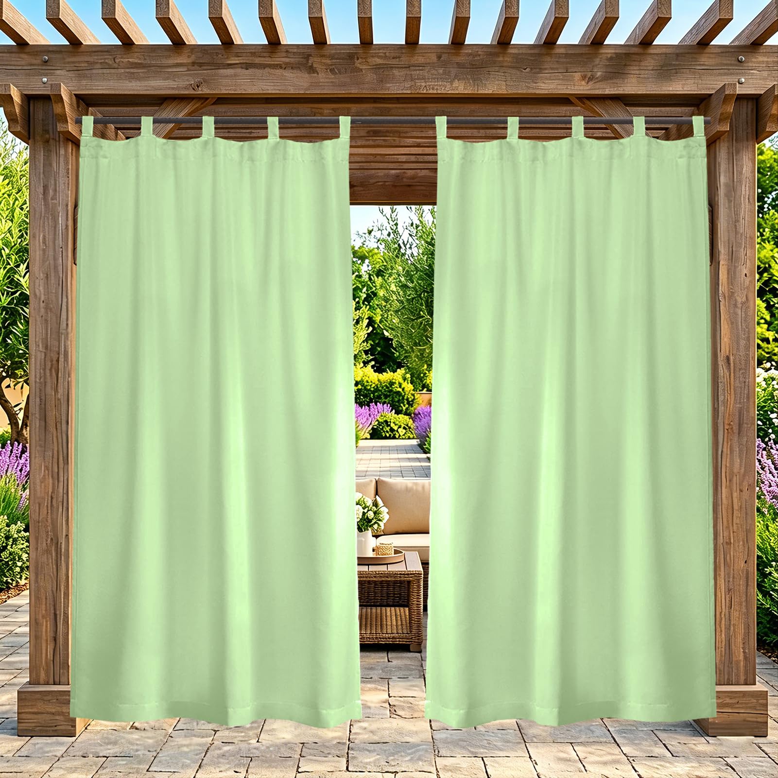 ZELVANO Outdoor Curtains Waterproof, 1 Panel Blackout Thermal Drapes Windproof Privacy for Garden Gazebo Pergola Patio, Weatherproof Fabric - W 150" x L 84"