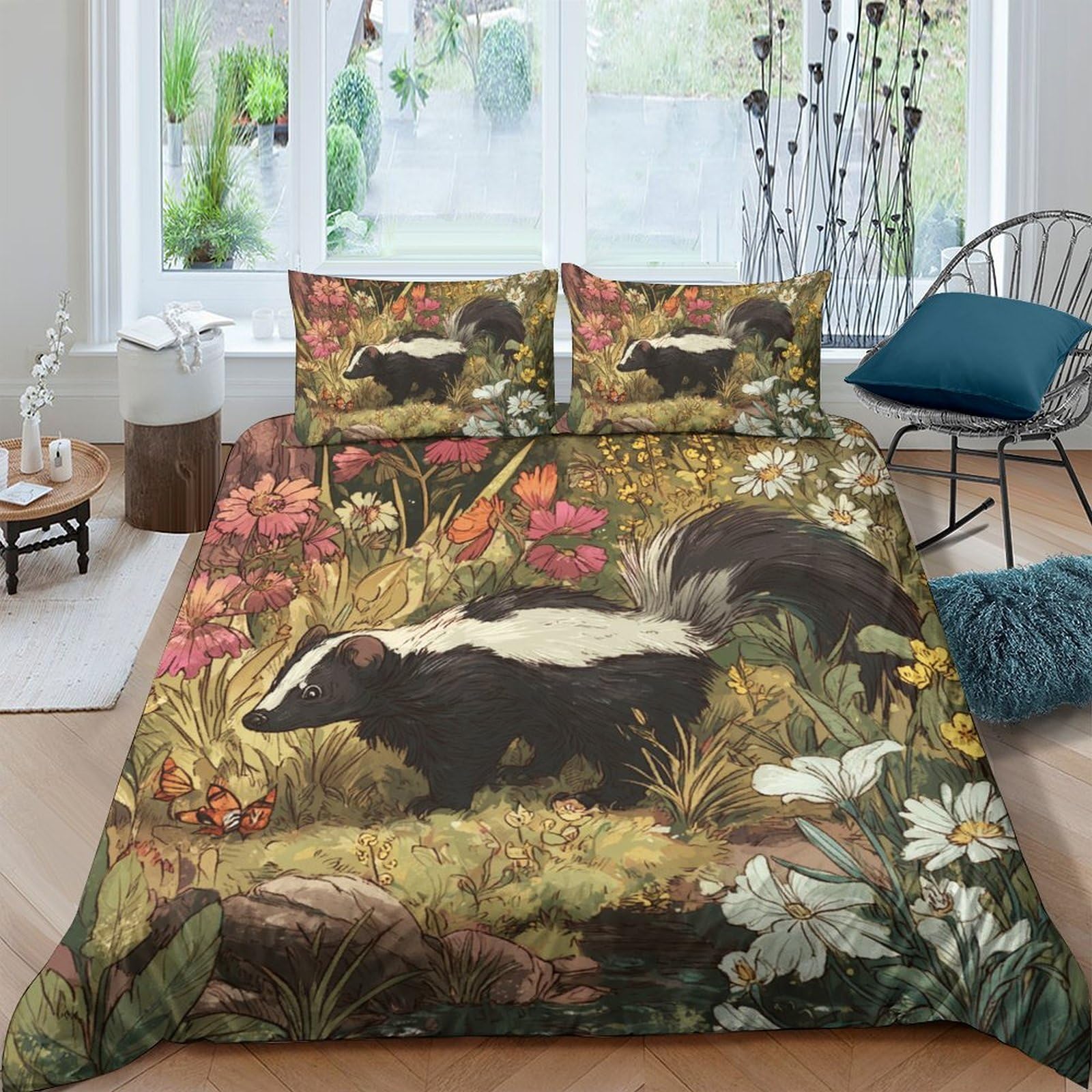 Ctjqhvkz Style-10 3D Printed Woodland Badger Fitted Sheet Microfiber Soft Breathable Floral Meadow Bed Cover For Bedroom Dorm Decor Single（135X200cm）