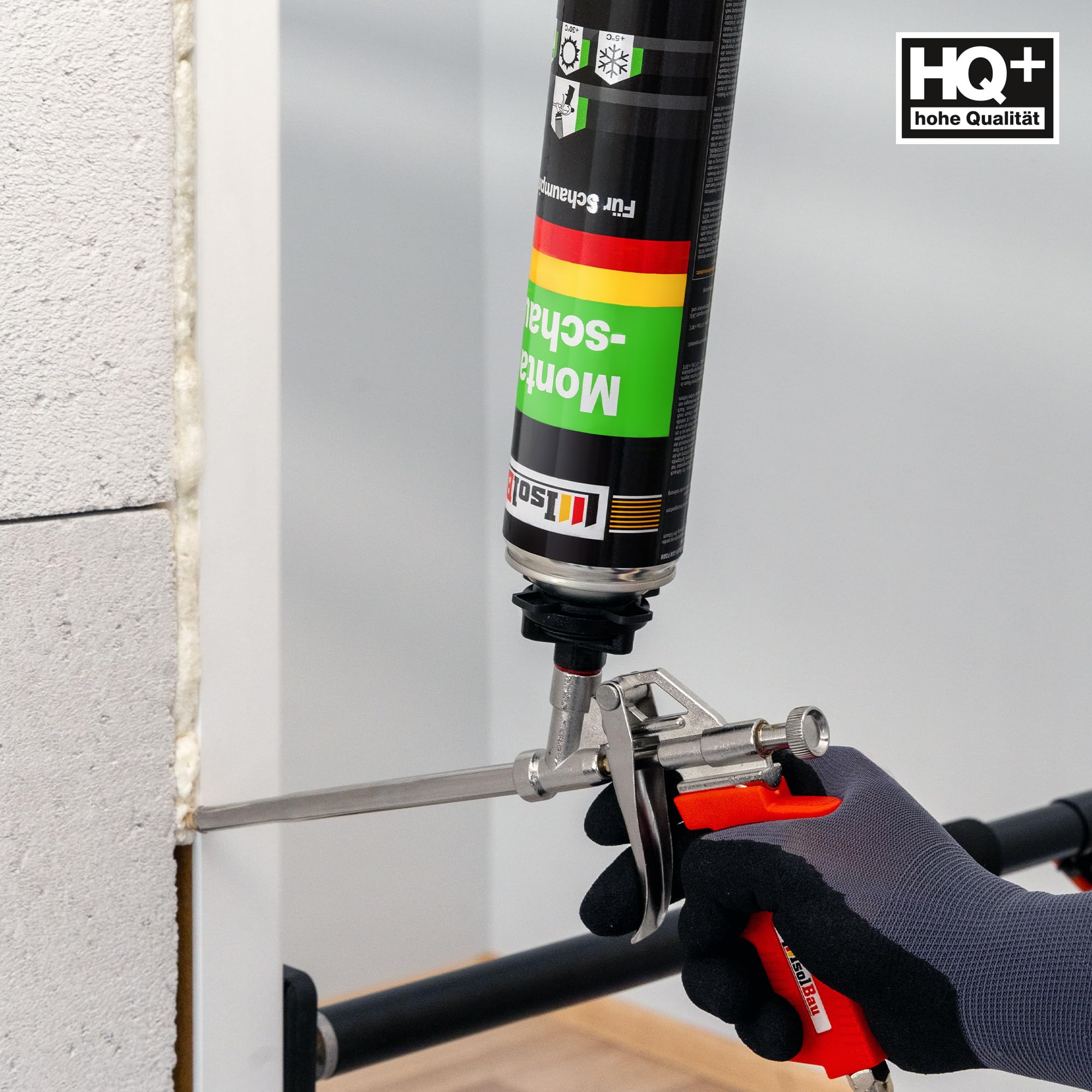 Isolbau Bauschaum-Set - Inkl. 12 x 1K Montageschaum B2 Pistolenschaum mit hervorragender Schall und Wärmedämmung (je 750 ml) & 1x Schaumpistole, Dämmen