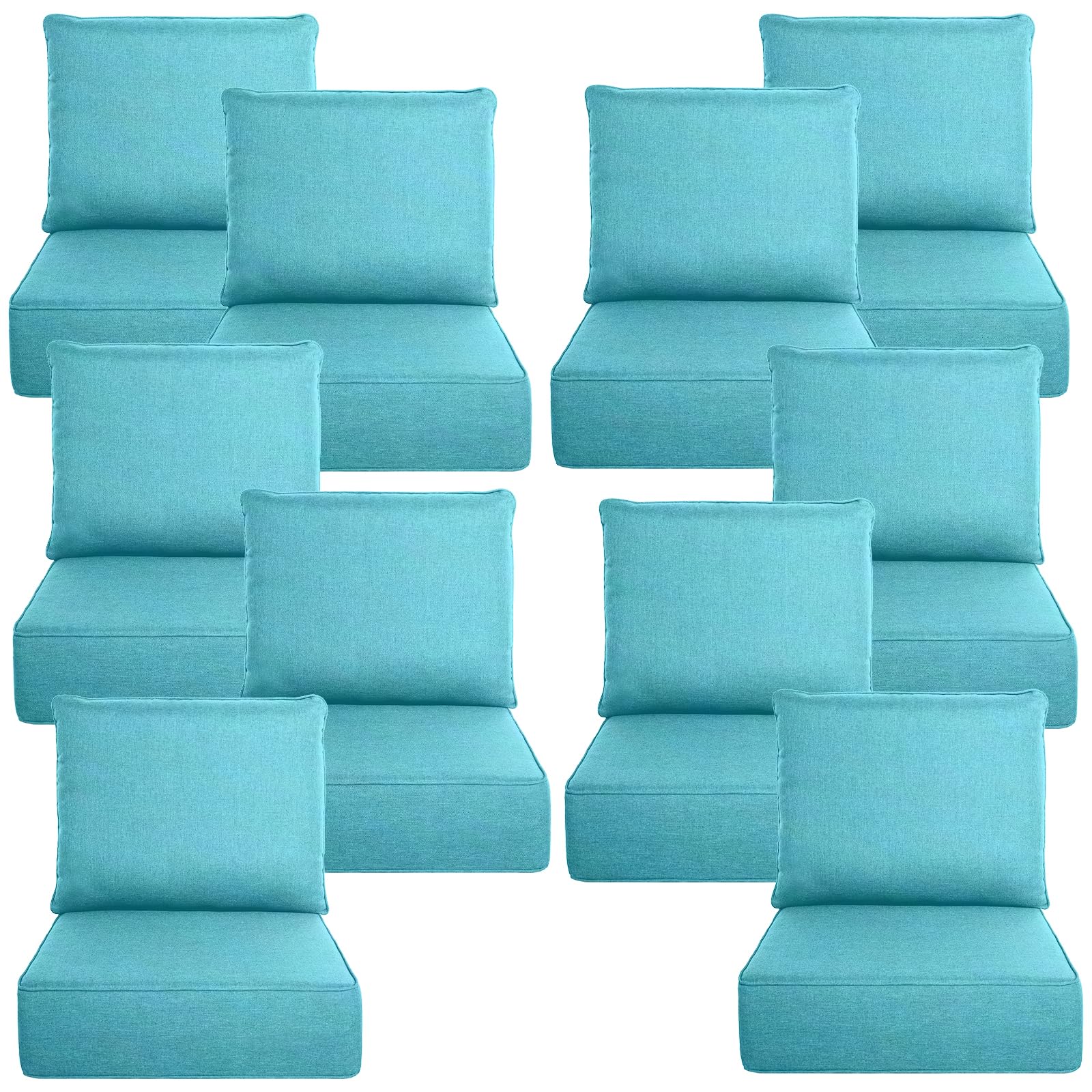 Luxury 6" Thick Outdoor Cushion Set 10 - 22x24 Patio Furniture Cushions with 28D High-Density Foam, Water-Resistant &amp; Fade-Resistant Fabric, Removable Covers for Patio Furniture Sofa Couch -Turquoise