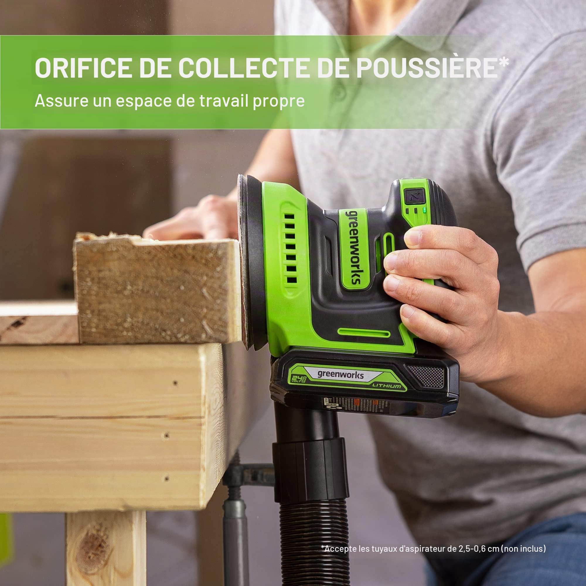 Greenworks 24V Orbital Sander Kit, 5" Random Sander Variable Speed, Tool Only