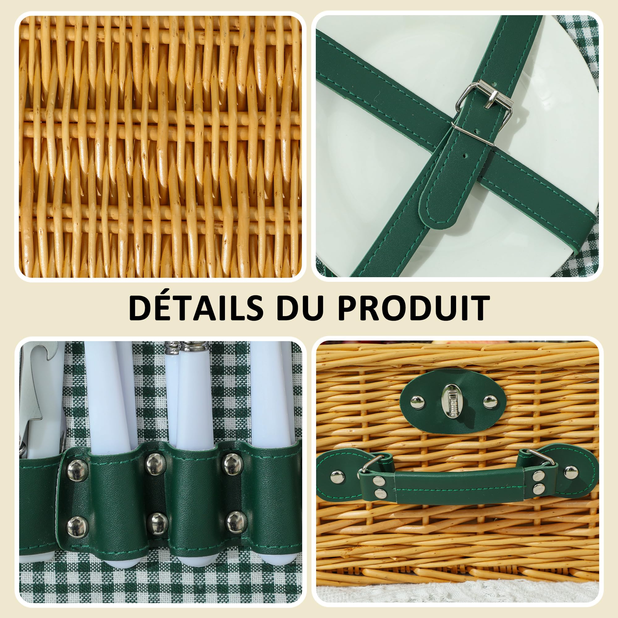 Outsunny Panier Pique Nique en Osier pour 2 Personnes, Panier Picnic avec Compartiment Isotherme et Couverture de Pique-Nique imperméable, poignée de Transport, pour Camping randonnée BBQ, Marron