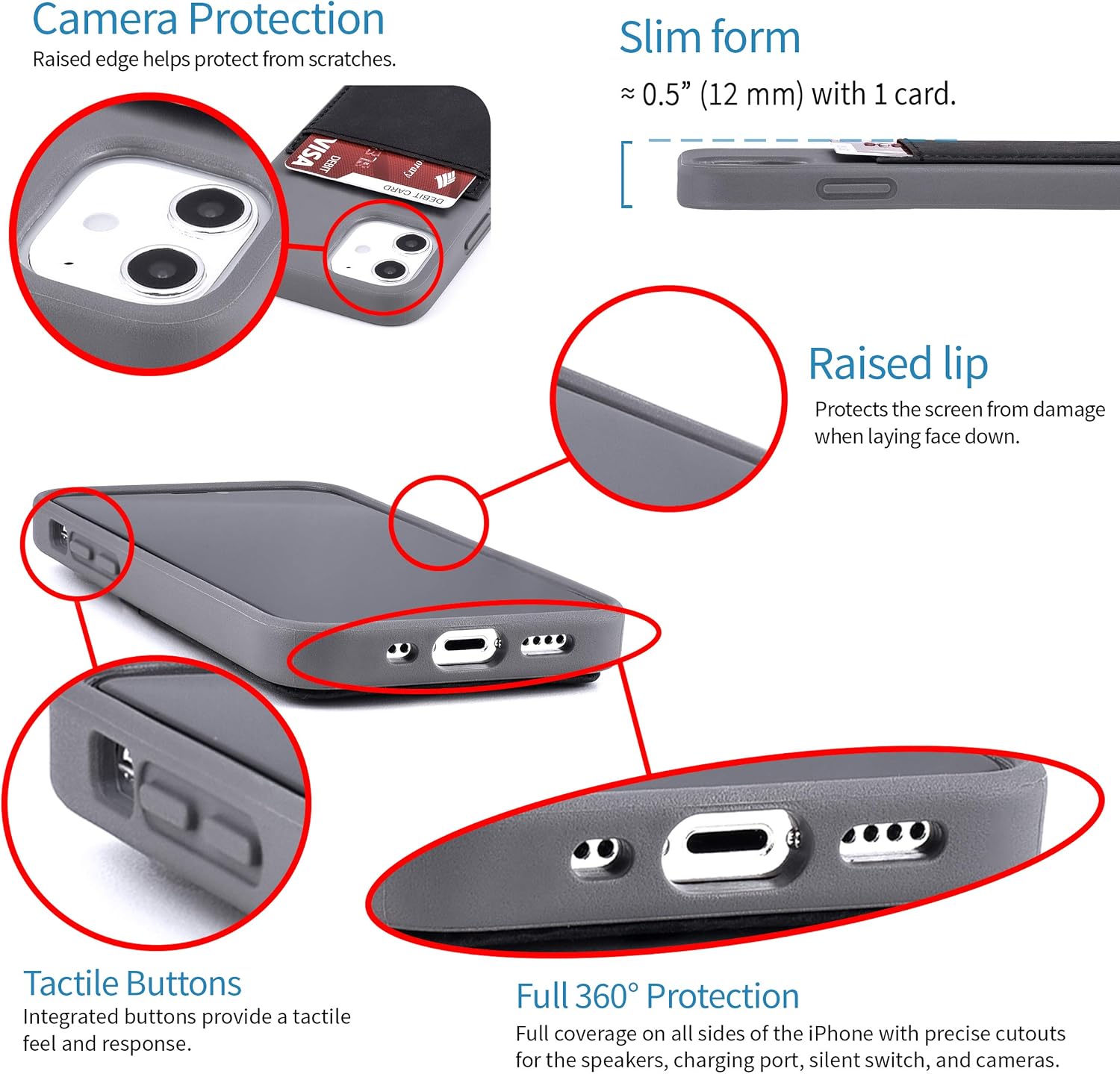 Dockem BIO Wallet Case for iPhone 12 Mini: Sensible Materials, Magnetic Mounting & 1 Credit Card Holder Slot (5.4" M2B, Grey and Black) image 4