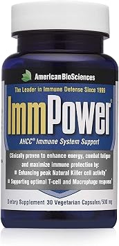 American BioSciences ImmPower AHCC Supplement, Vegetarian Capsules, Enhanced Immune Support, Natural Killer Cell Activity and Cytokine Production, 500 milligrams per Capsule 30 Count