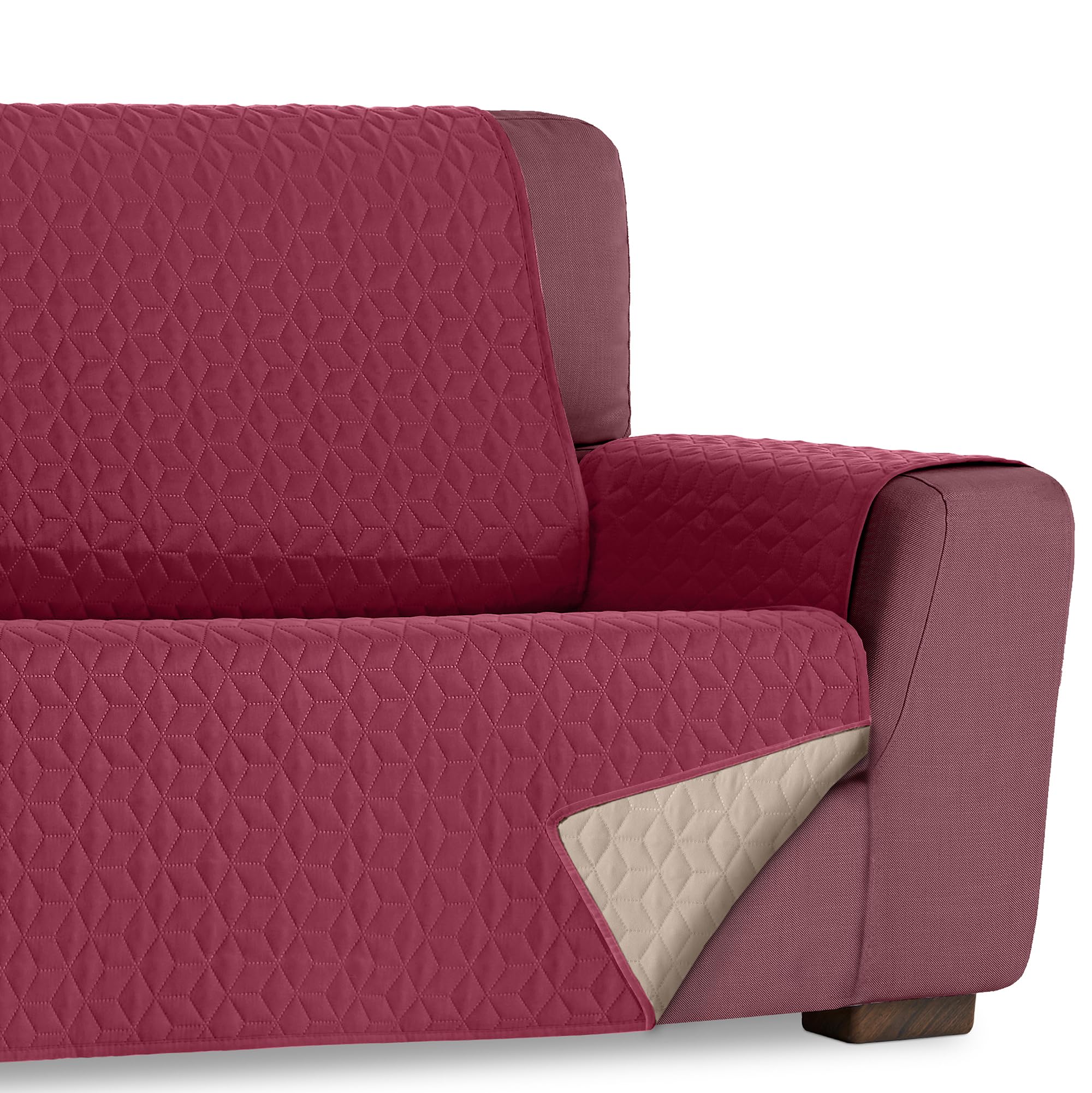 Salva Sofa. Protector de Sofa Bicolor Reversible Acolchado 2 Plazas. Funda Cubre Sofa Mascotas. Protector Sofa. Paris. Color Rojo-Beige. Sofá 2 Plazas 115 cm
