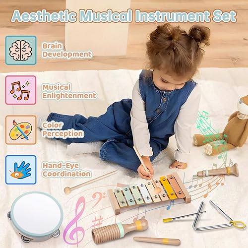 Miniatura 2 de Instrumentos musicales para bebés, juguetes musicales de colores neutros para niños pequeños de 1 a 3 años, juego de instrumentos de percusión de