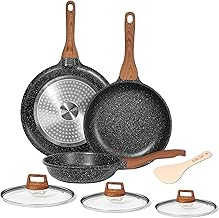 ESLITE LIFE Frying Pan Set with Lids Nonstick Skillet Set Egg Omelette Pans, Healthy Granite Coating Cookware Chef's Pan, Compatible with All Stovetops (Gas, Electric & Induction), PFOA Free, 7-Piece