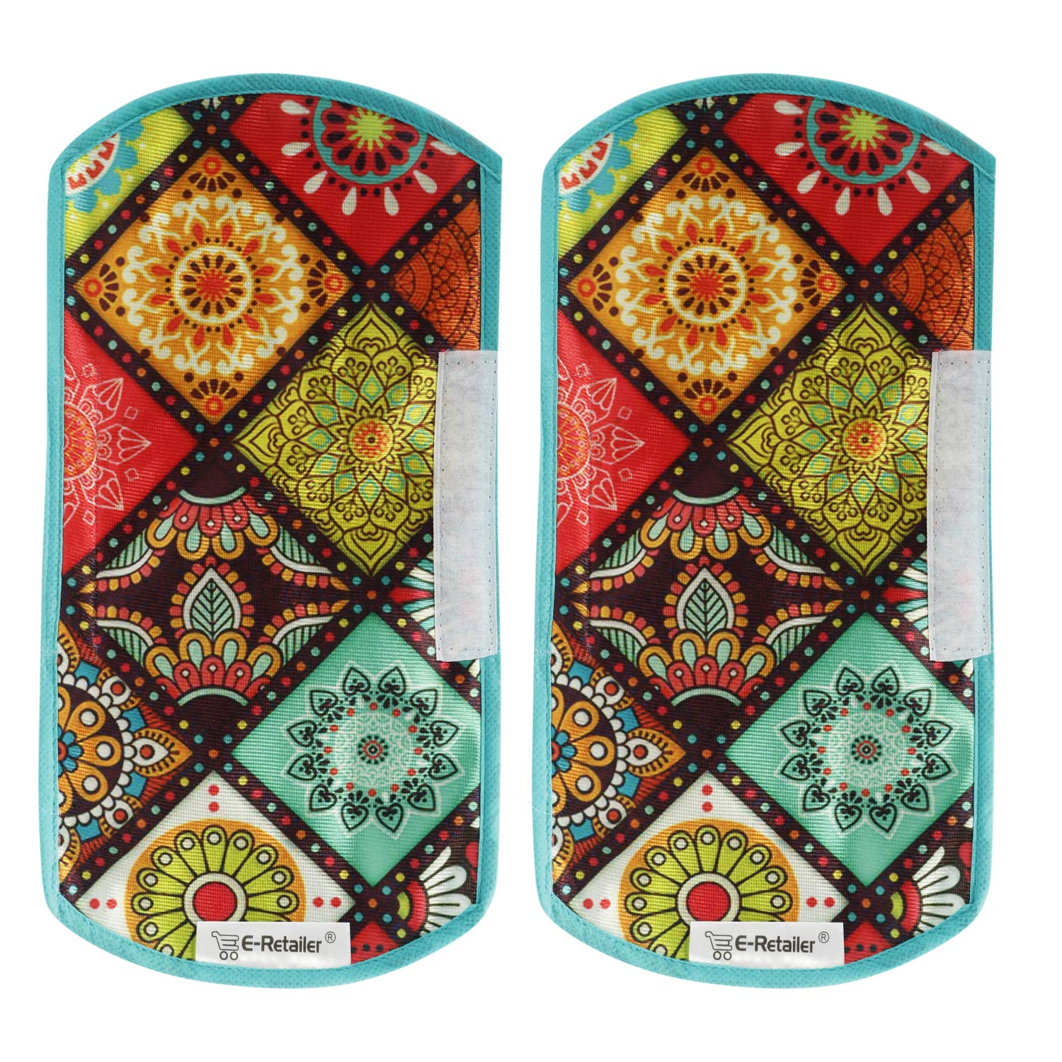 E-Retailer® Polyester 3-Layered Digital Printed Fridge Handle Cover Set of 2Pcs. For Refrigerator and Microwave oven (Color-Multicolor Ethnic, Size-12x6 Inch)