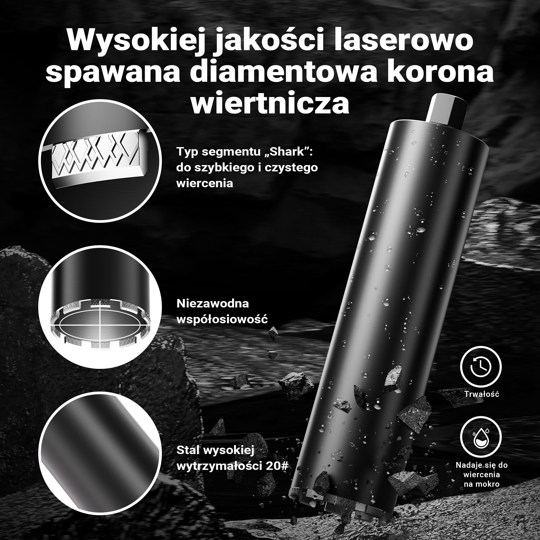 Wiltec Wiertło diamentowe koronowe typu Mesh Ø 127 mm o długości 450 mm, 1¼ UNC, do wiercenia w betonie, kafelkach, kamienia i granitu