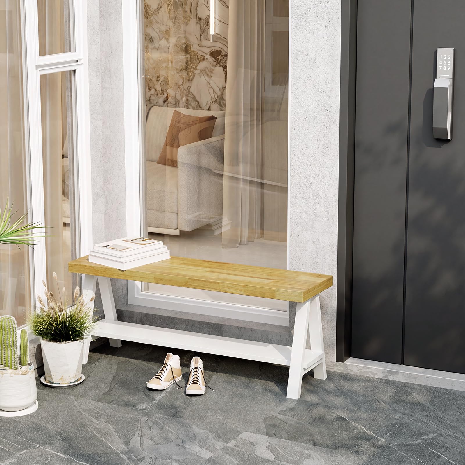 Banco De Madera Rústica De 110 Cm, Banco De Cama Con Espacio De Almacenamiento, Madera Maciza, Banco De Zapatos, Zona De Entrada, Banco De Comedor, Banco De Cocina, Banco De Balcón