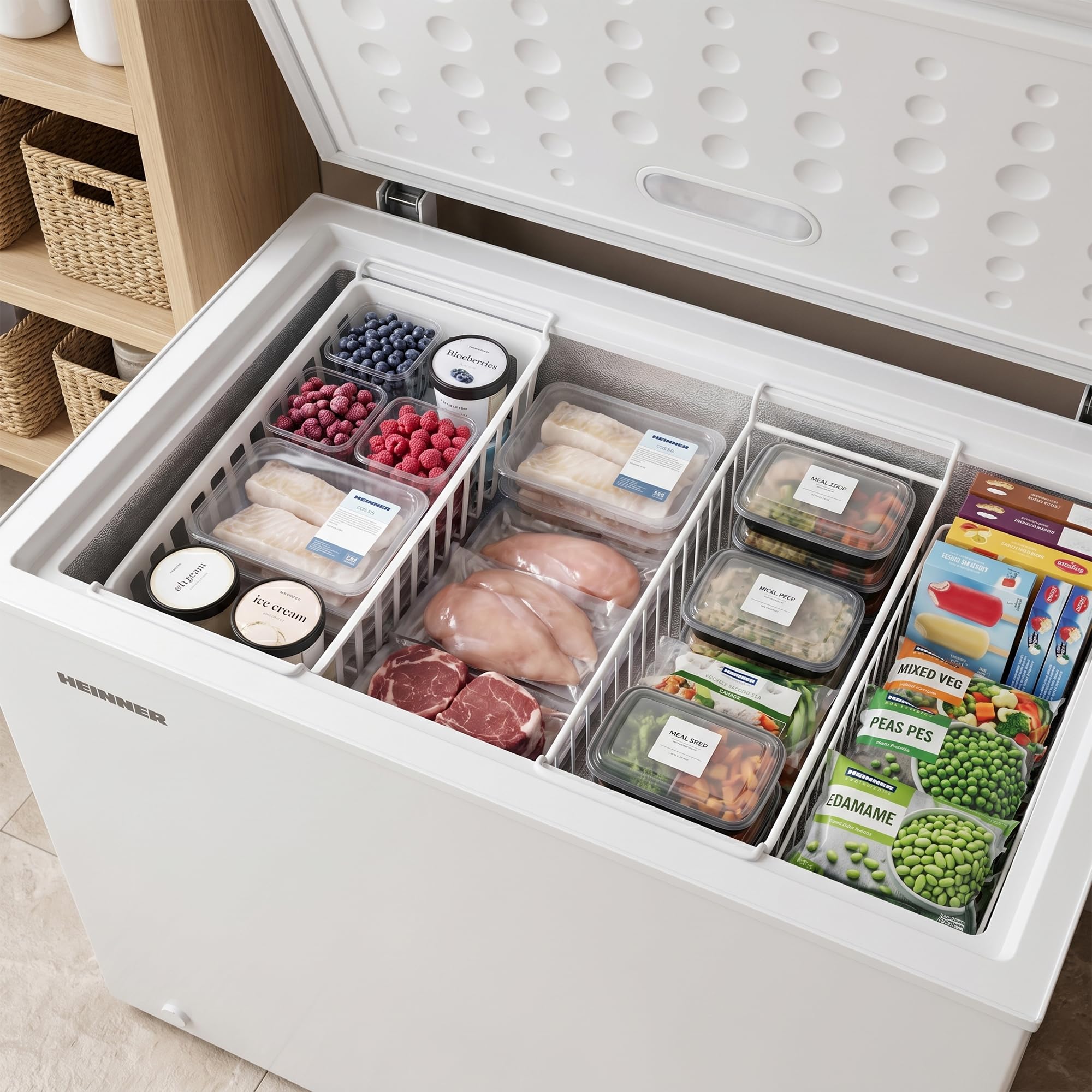 HCF-200CNHE++ Gefrierschrank – 200 L Nutzvolumen, Energieeffizienzklasse E, LED-Innenbeleuchtung, Verstellbare Fächer, Reversible Türen, Weißes Design, Leiser Betrieb – 5 Jahre Garantie