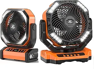 KITWLEMEN 20000mAh Auto-Oscillating 9-Inch Camping Fan & 40000mAh Auto-Oscillating Battery Powered Camping Fan, 9/4 Speeds 8H Timer for Powerful Cooling - Ideal for Indoor and Outdoor Use