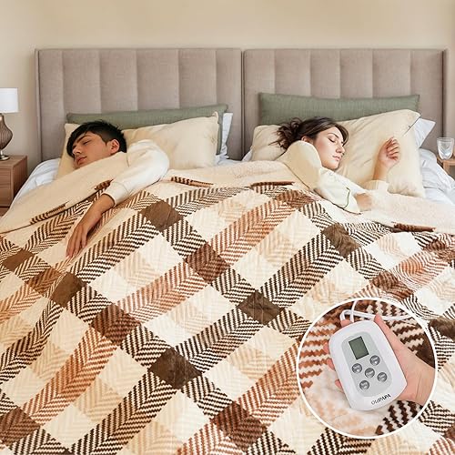 OldPAPA Manta térmica tamaño Queen de 84 x 90 pulgadas, manta eléctrica Sherpa acogedora de doble control para cama con 10 niveles de calentamiento