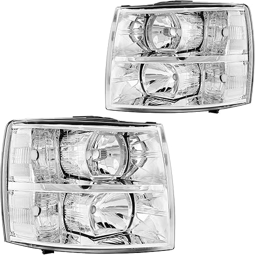 AUTOSITY Headlight Assembly, Clear Headlights Fit for Silverado 3500 HD, Silverado 2500 HD, Silverado 1500, Chrome Housing Clear Lens Color