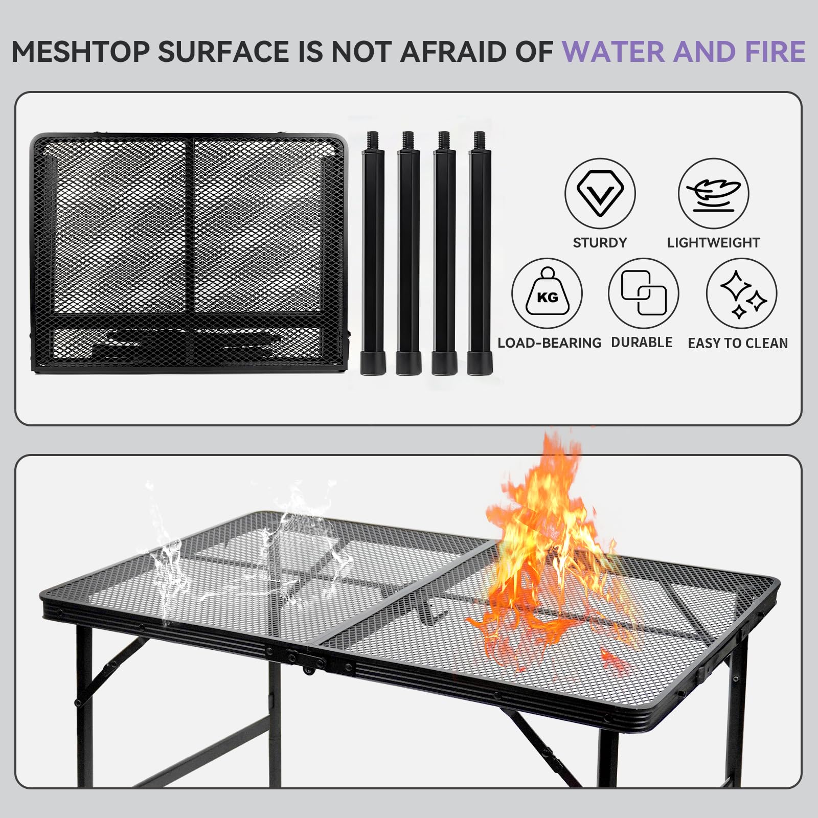 Mesa de camping plegable de 3 x 2 pies, mesa de picnic portátil de metal, mesa plegable ajustable de altura ligera para exteriores, color negro 2
