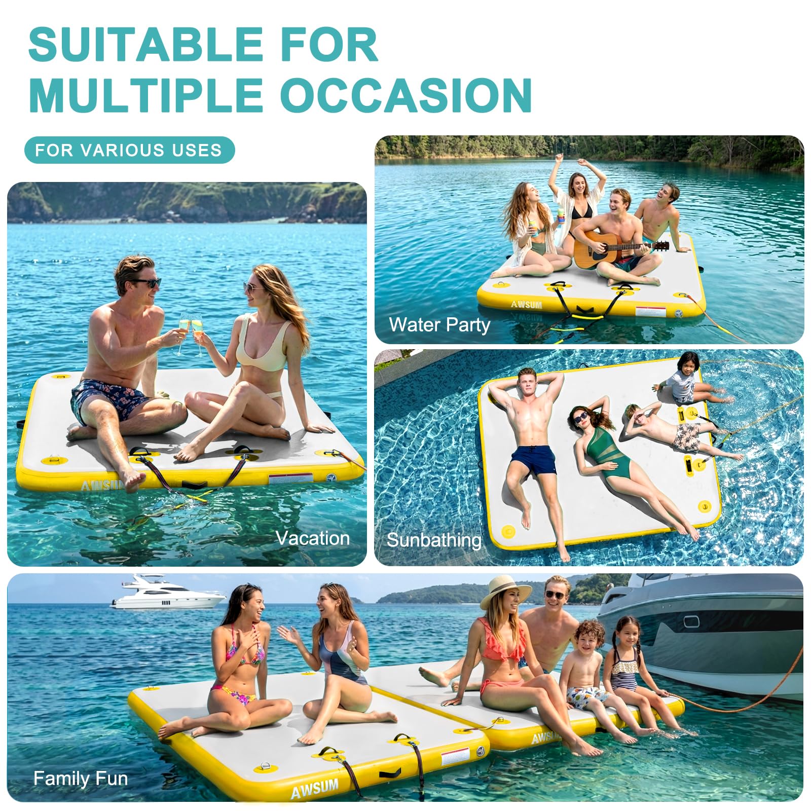 AWSUM Inflatable Floating Dock Air Dock Platform Floating Island Raft with None-Slip Surface for Pool Beach Ocean